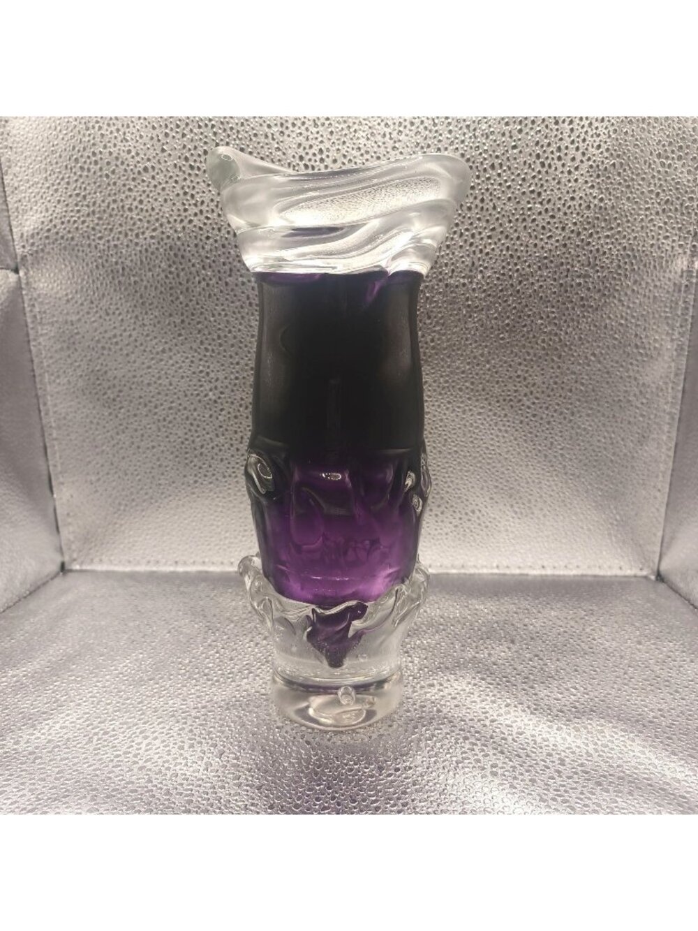 Hand Blown Studio Art Glass Vase Amethyst Purple Cased Sculptural Design Signed